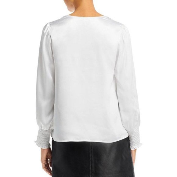 AQUA V Neck Long Sleeve Relaxed Fit Blouse - White - NWT - Size Large - Picture 2 of 3